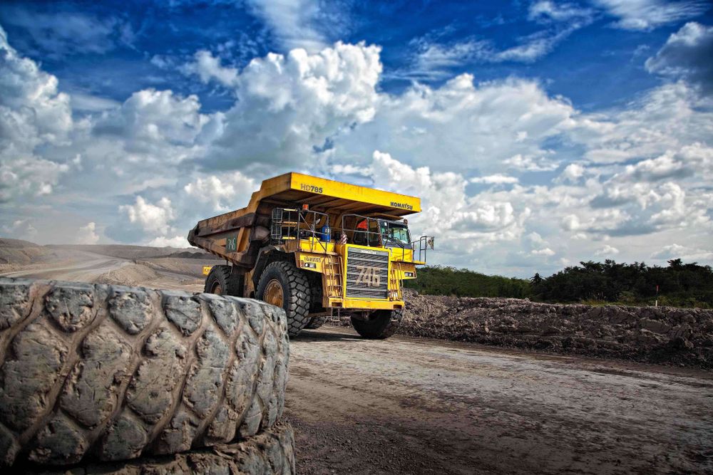 A dump truck on a mine site.