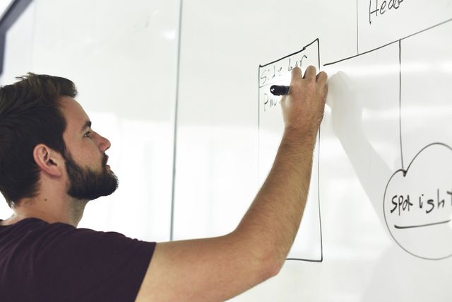 Picture of a man drawing on a board