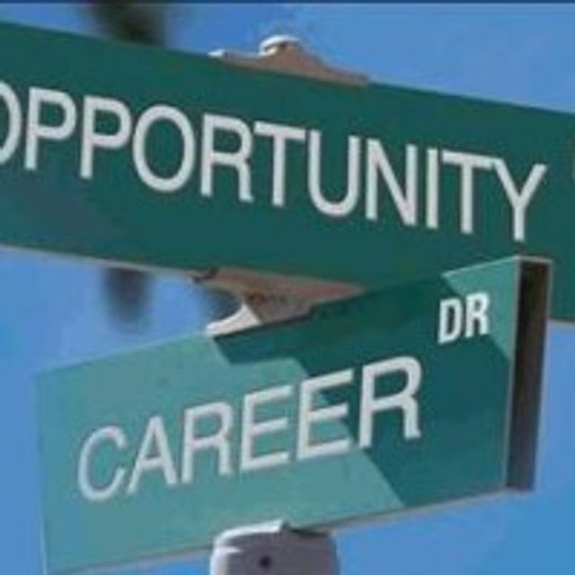 Opportunity and career street signs crossing
