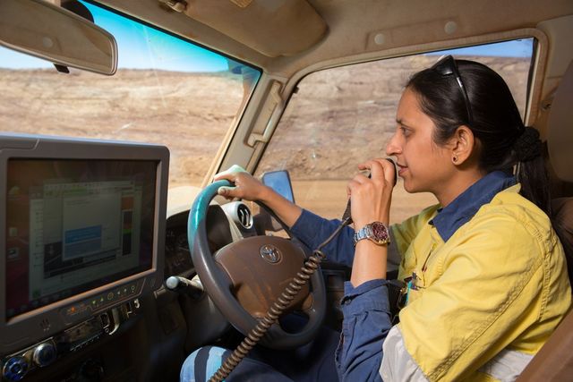 Woman using a walkie talkie