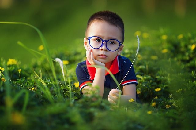 Small child sitting in the grass