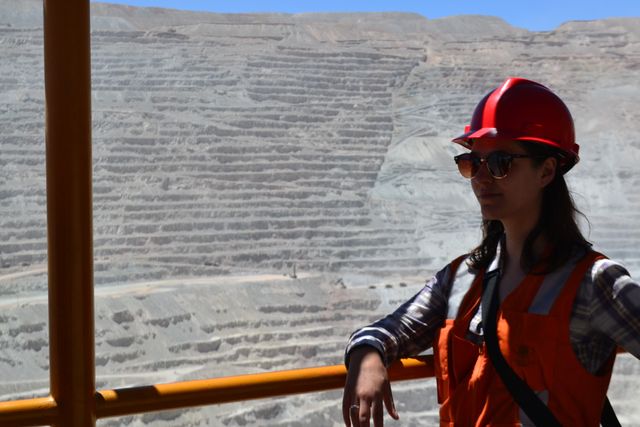 A female mining industry employee at a large open-cut mine in Australia. 