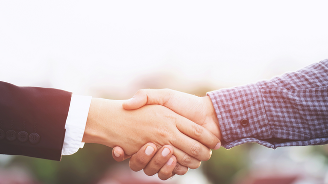 Two people shaking hands.