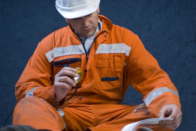 Mining engineer looking at some paperwork