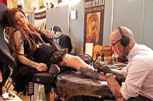 Person getting tattooed