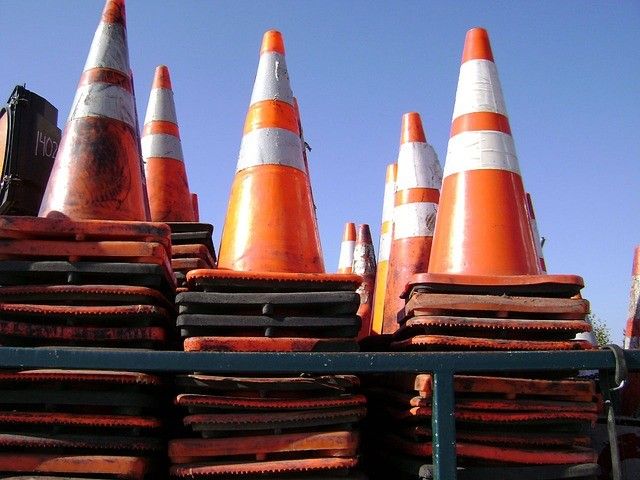 Traffic cones stacked on top of one and other