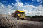 A dump truck on a mine site.