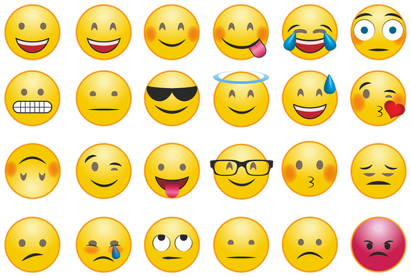 Emoji faces showing many emotions.