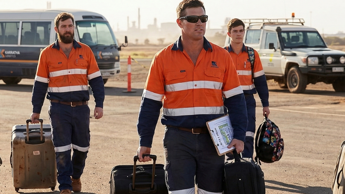 Mining FIFO workers arriving for work