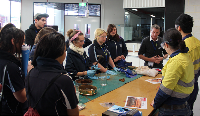 A group of young people considering a career in mining.