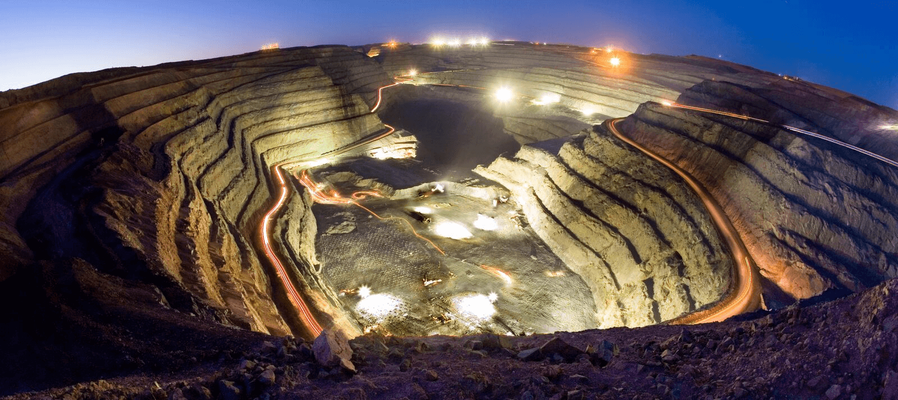 open pit at night