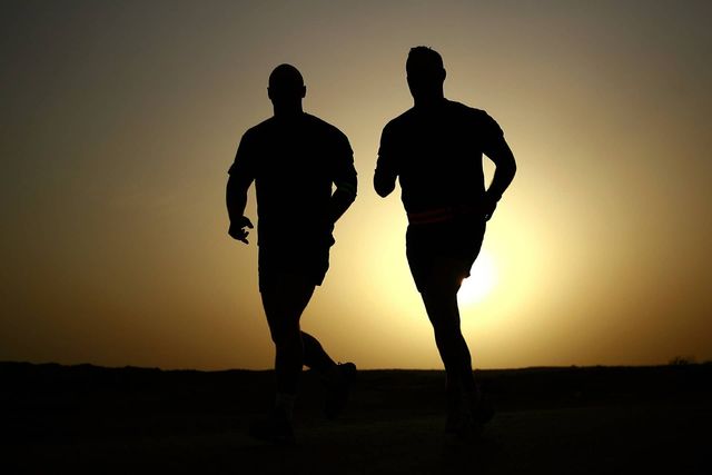 Two men running