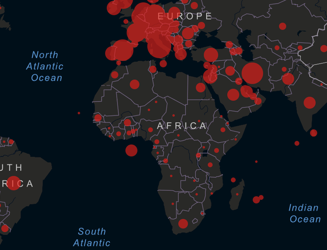 Image of coronavirus spread throughout the world