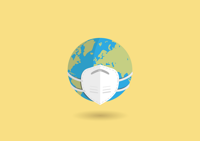 A globe wearing a face mask.